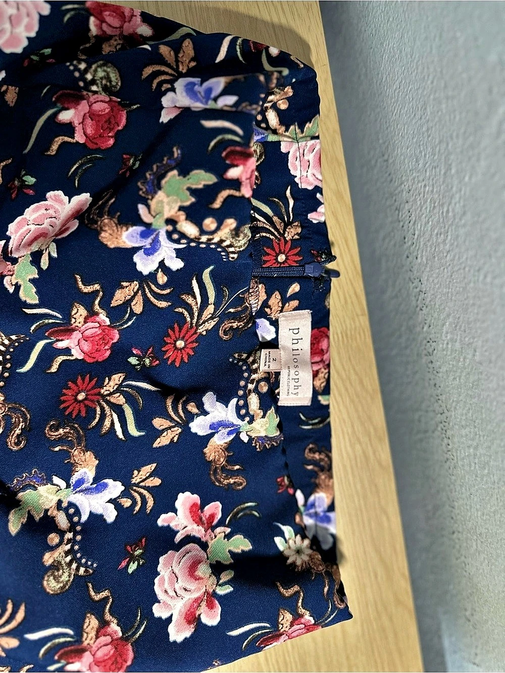 Philosophy Floral Midi Skirt Blue Size 2 Like New — image 3 of 4
